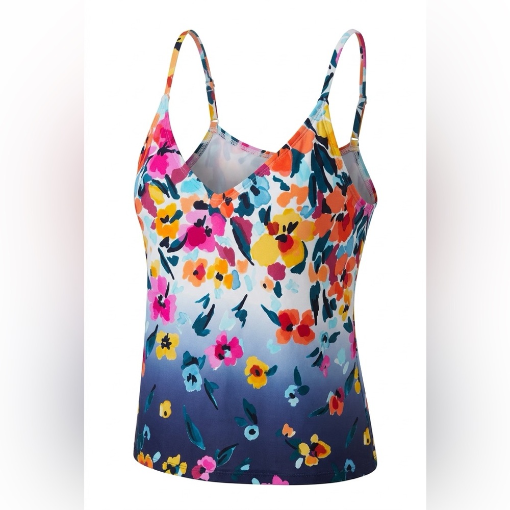 Anne Cole Gradient Floral Draped Tankini Swim Top M